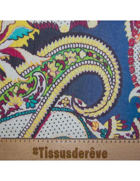 Voile 100% coton - Cachemire géant fond dégradé ton bleu