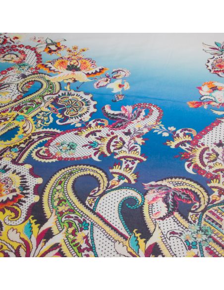 Voile 100% coton - Cachemire géant fond dégradé ton bleu