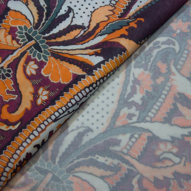 Voile 100% coton - Cachemire géant fond dégradé ton marron