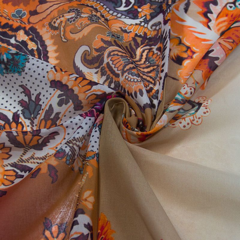 Voile 100% coton - Cachemire géant fond dégradé ton marron