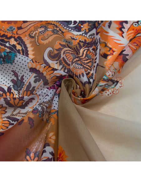 Voile 100% coton - Cachemire géant fond dégradé ton marron