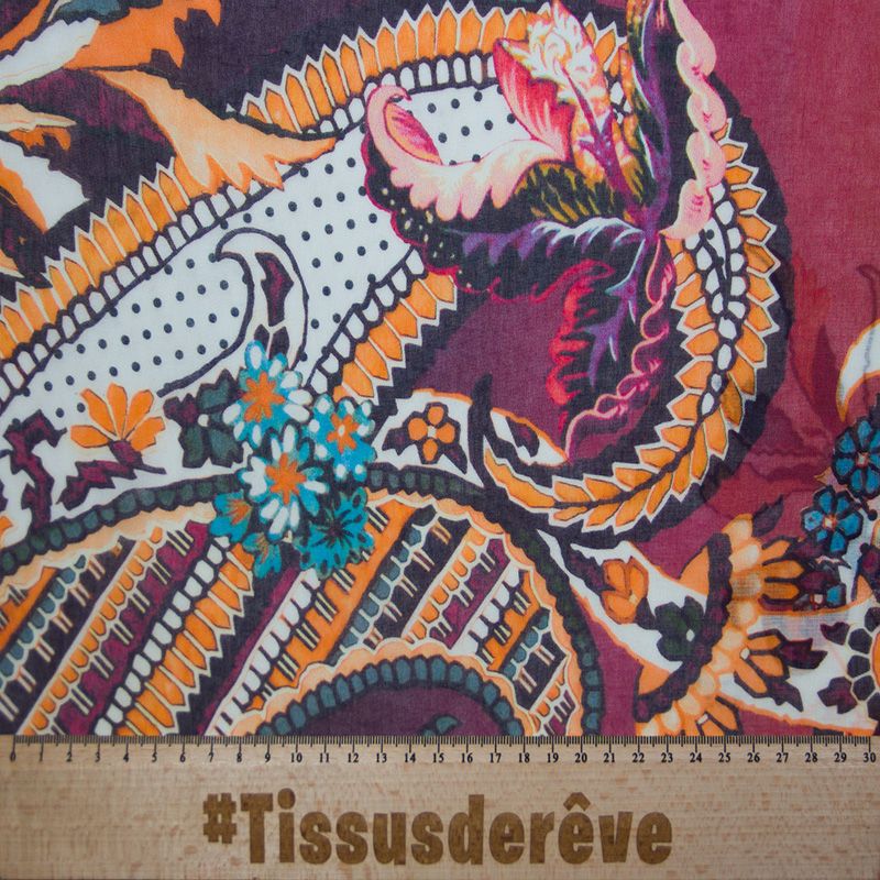 Voile 100% coton - Cachemire géant fond dégradé ton marron