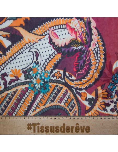 Voile 100% coton - Cachemire géant fond dégradé ton marron