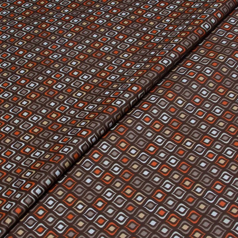 Popeline 100% Coton - Motifs géométriques fond marron