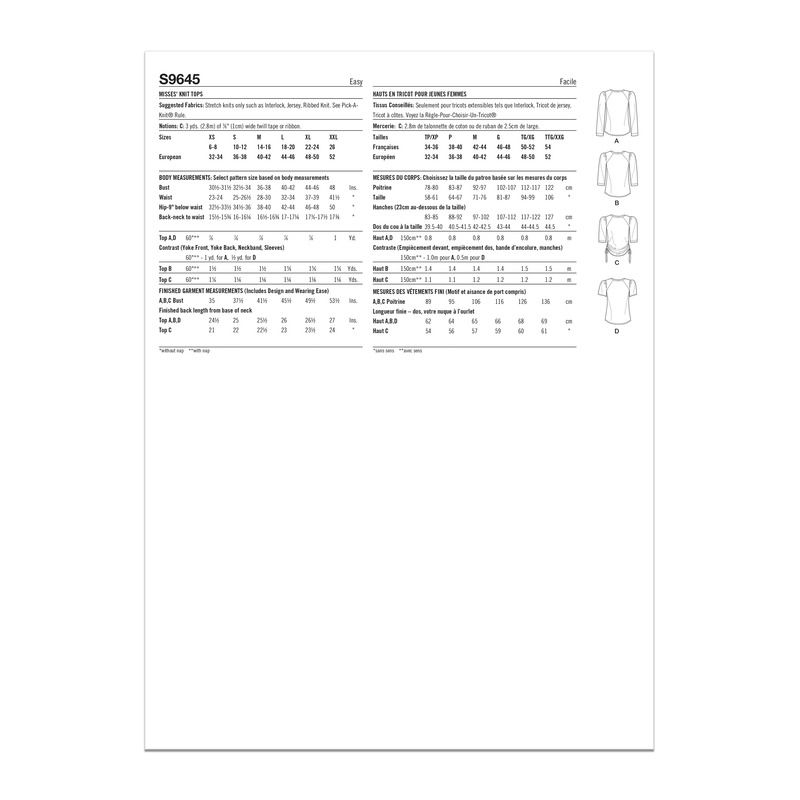 Patron Simplicity 9645.A - Haut en tricot