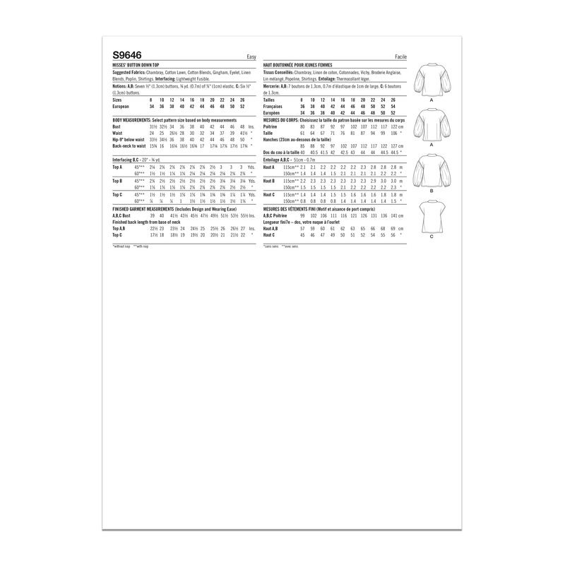 Patron Simplicity 9646.K5 - Chemise boutonnée