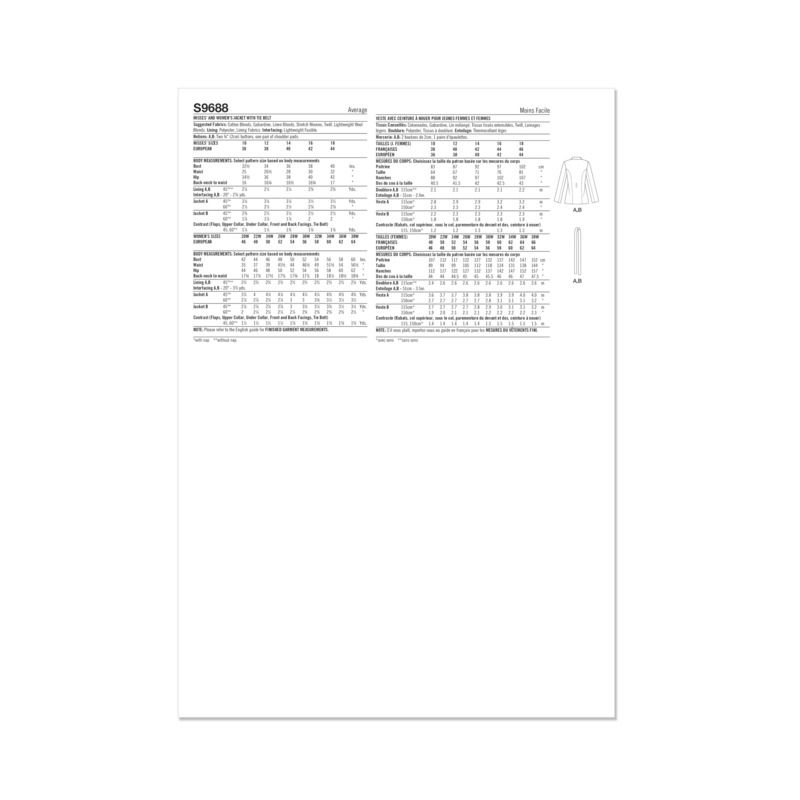 Patron Simplicity 9688.W2 - Blouson avec ceinture