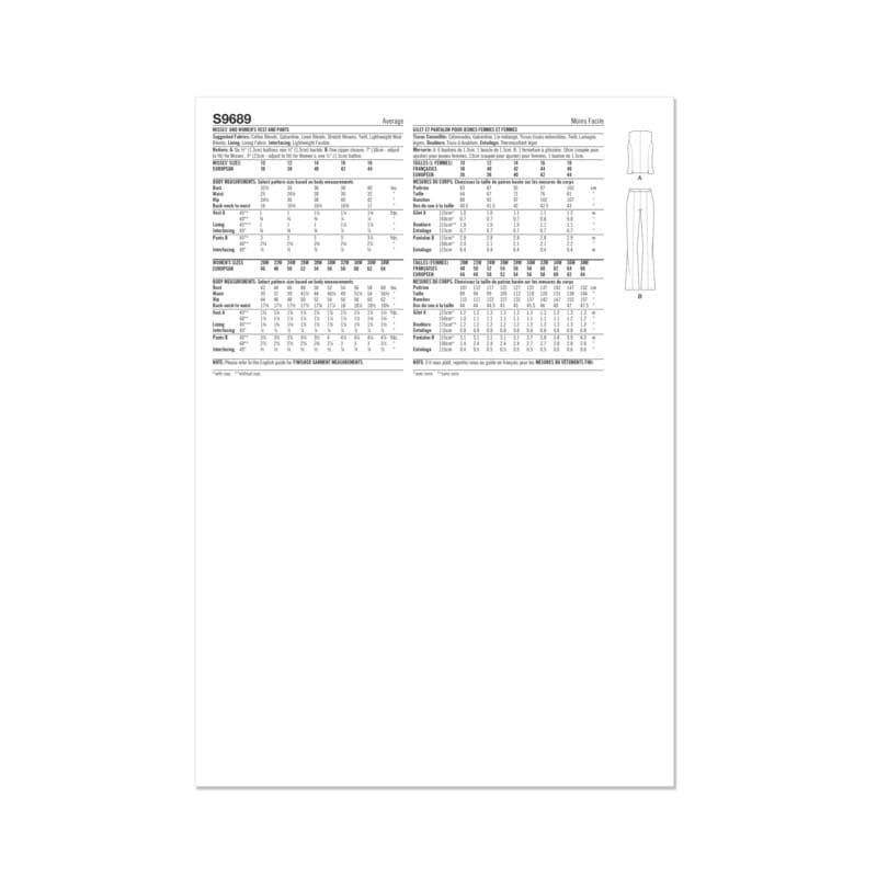 Patron Simplicity 9689.W2 - Veste et pantalon