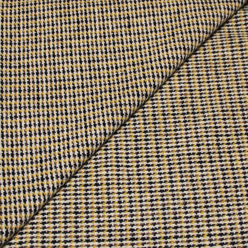 Tweed de laine vierge - Marron, jaune & noir fond écru