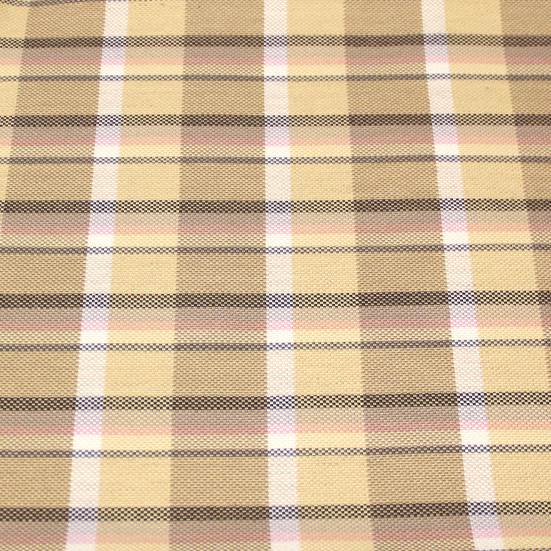 Tartan natté de laine vierge - Ligne gris rose et blanc fond beige