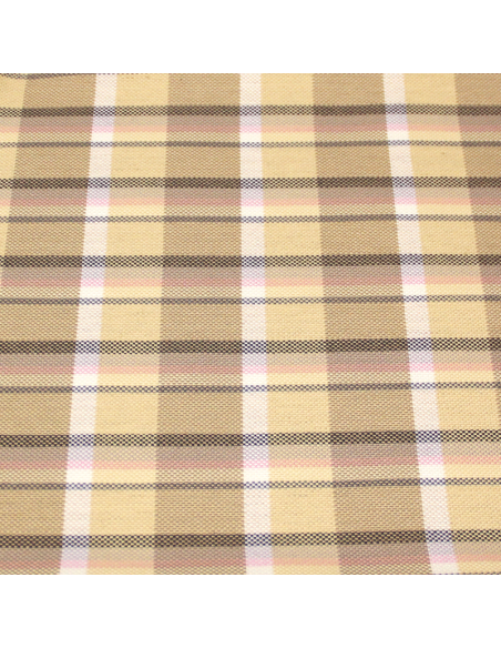Tartan natté de laine vierge - Ligne gris rose et blanc fond beige