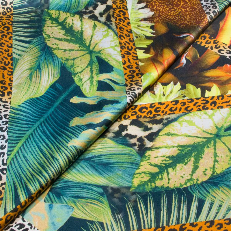 Satin 100% soie - Jungle tropicale avec motifs léopard