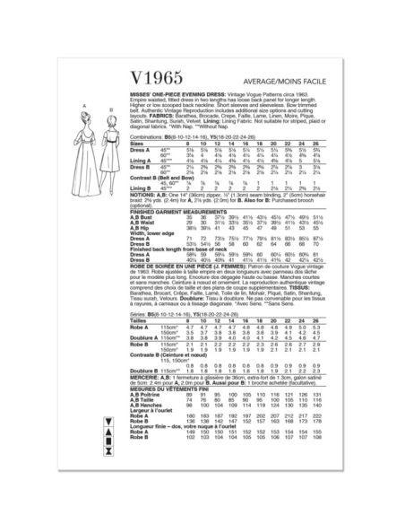 Patron Vogue 1965 B5 - Robe ajustée