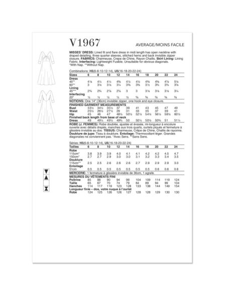 Patron Vogue 1967 U5 - Robe doublée