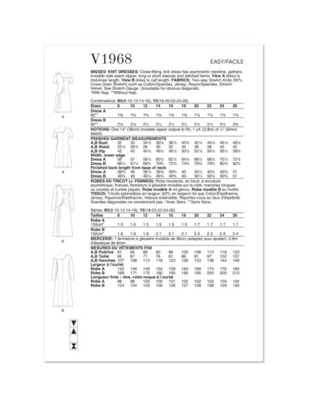 Patron Vogue 1968 B5 - Robe moulante