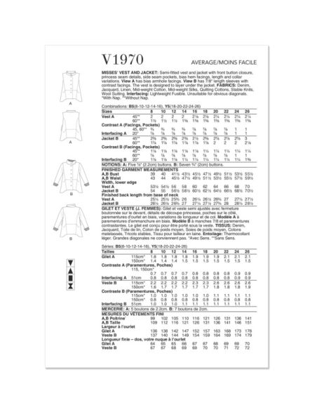 Patron Vogue 1970 B5 - Gilet et veste semi ajustés