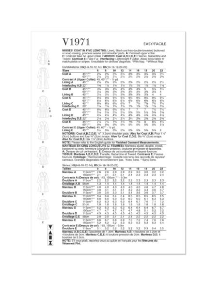 Patron Vogue 1971 R5 - Manteau ajusté