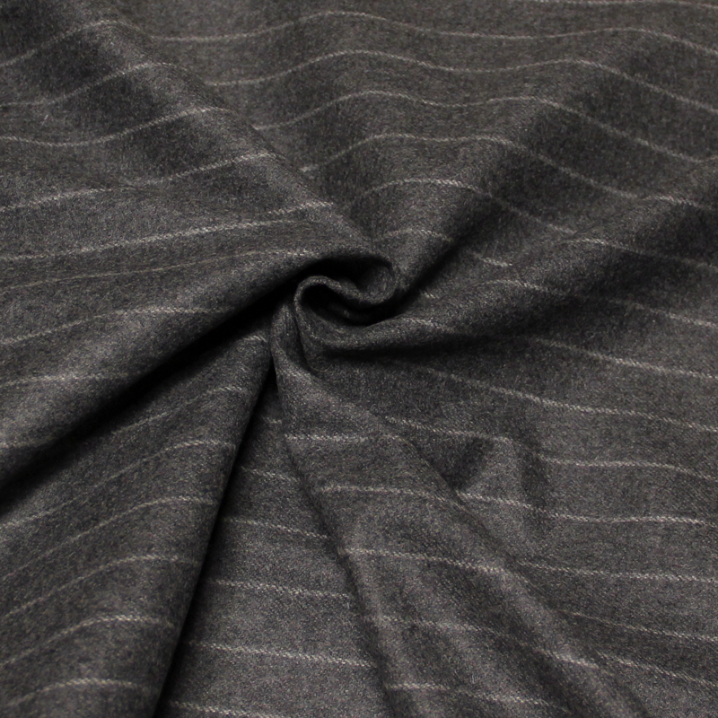Drap de laine 100% laine - Rayure craie fond gris
