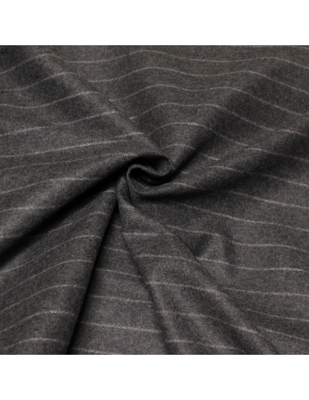Drap de laine 100% laine - Rayure craie fond gris