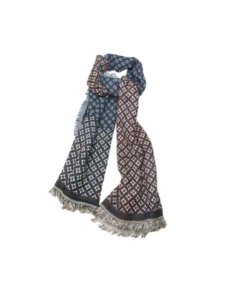Écharpe laine & coton - Mosaïque nocturne rouge & bleu