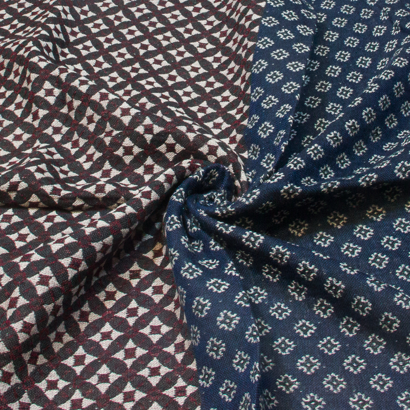 Écharpe laine & coton - Mosaïque nocturne rouge & bleu