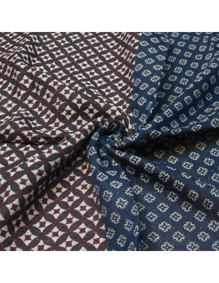 Écharpe laine & coton - Mosaïque nocturne rouge & bleu