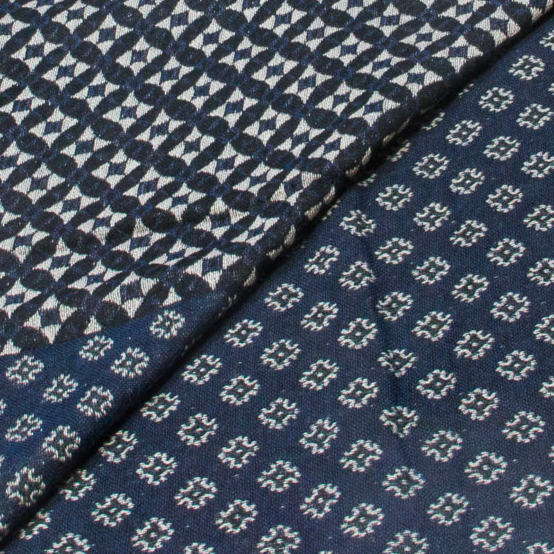 Écharpe laine & coton - Mosaïque nocturne rouge & bleu