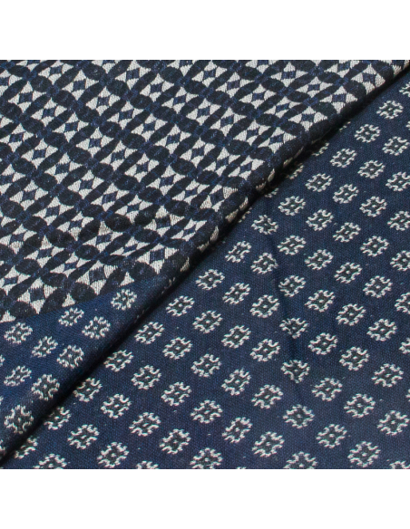 Écharpe laine & coton - Mosaïque nocturne rouge & bleu