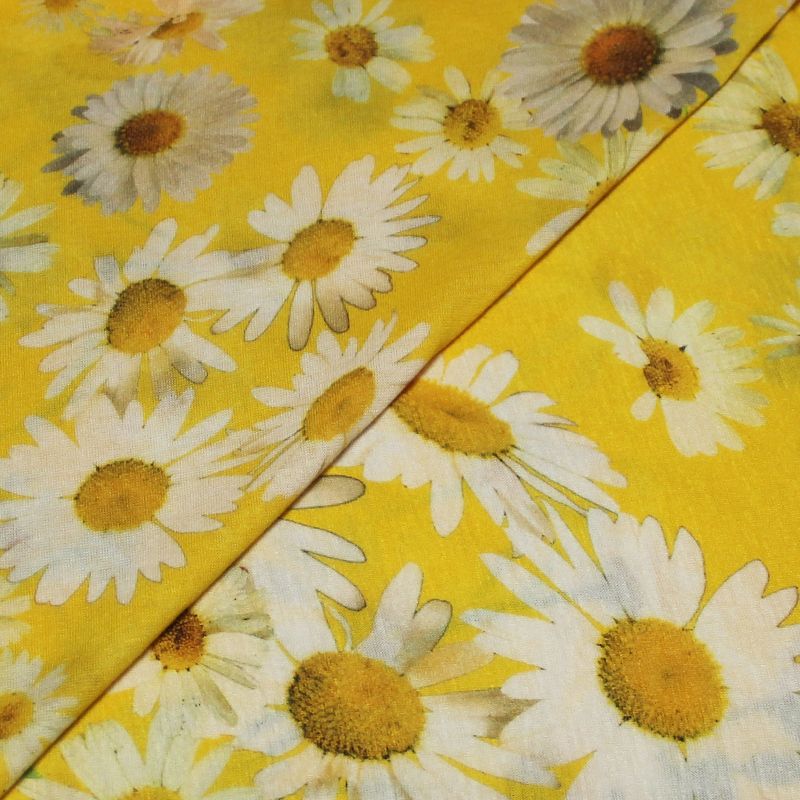 Jersey de laine & viscose - Marguerite fond jaune