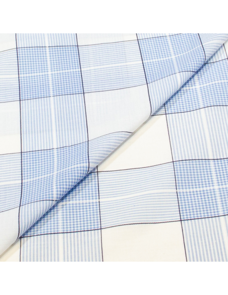 Voile tissé-teint polycoton - Carreaux bleu