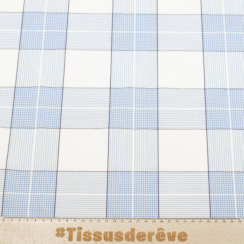 Voile tissé-teint polycoton - Carreaux bleu