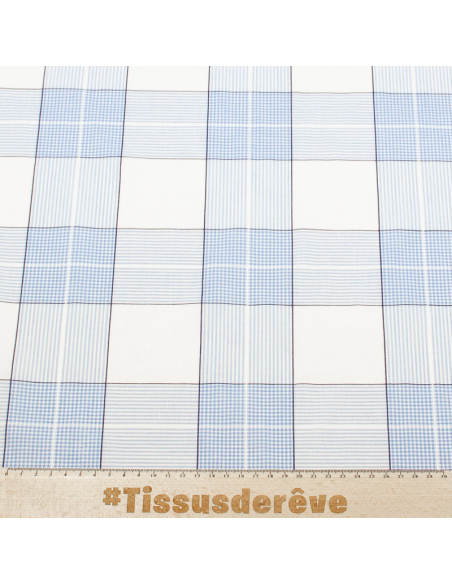 Voile tissé-teint polycoton - Carreaux bleu