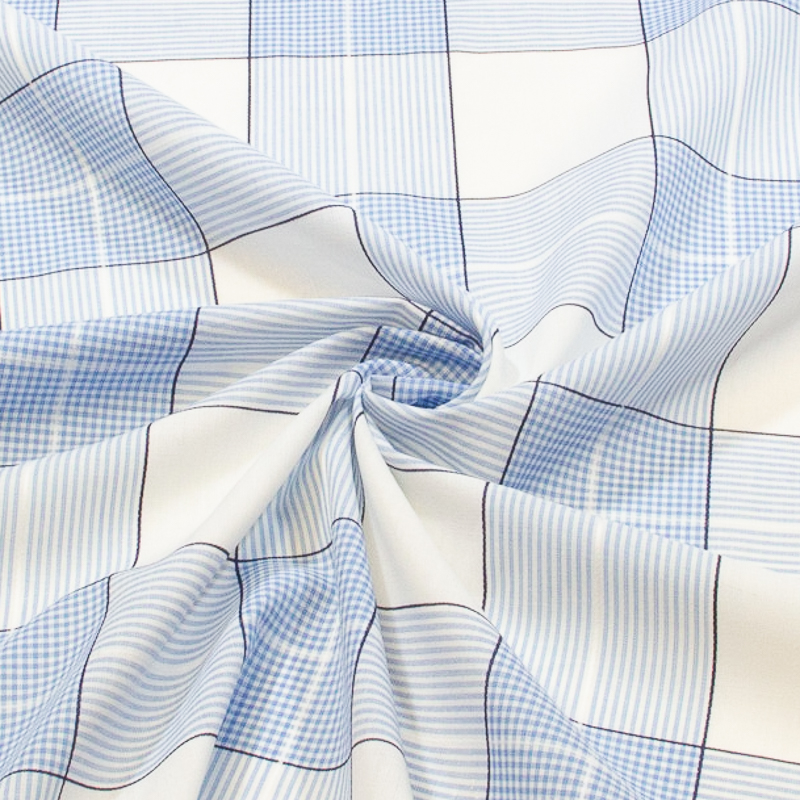 Voile tissé-teint polycoton - Carreaux bleu