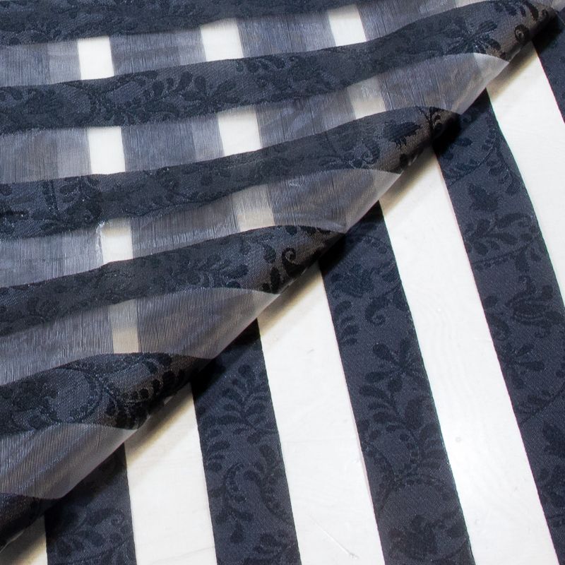 Organza jacquard - Bande noir