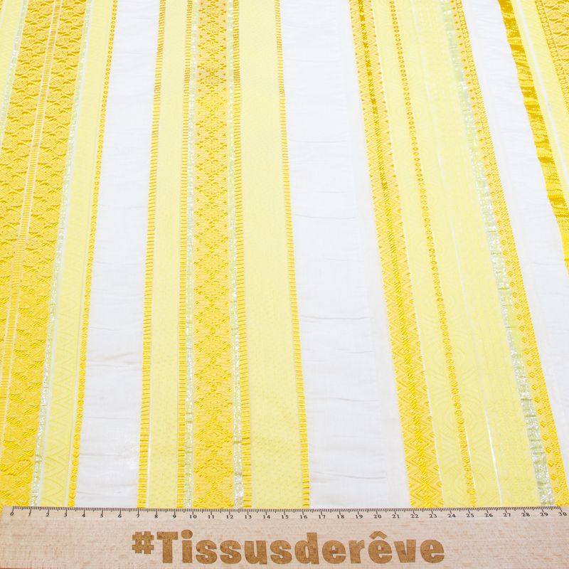 Organza jacquard - Bande jaune
