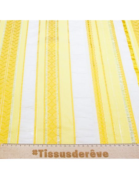 Organza jacquard - Bande jaune