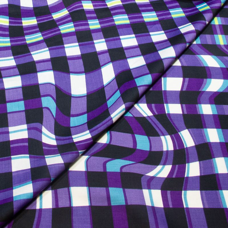 Satin 100% coton léger - Carreaux fantaisie violet