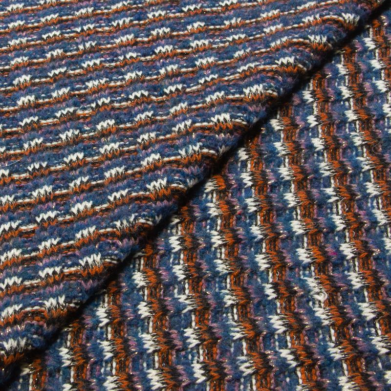 Jersey tricot de laine - Ton bleu canard & orange
