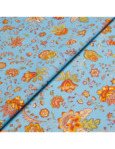 Cretonne 100% coton - Plante carnivore fond bleu