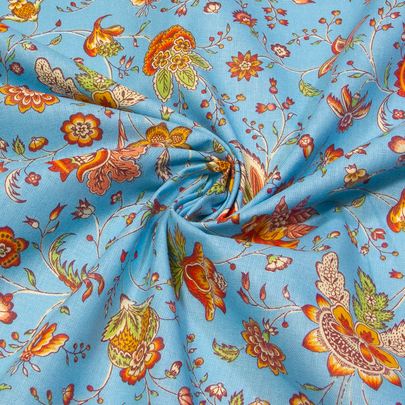 Cretonne 100% coton - Plante carnivore fond bleu