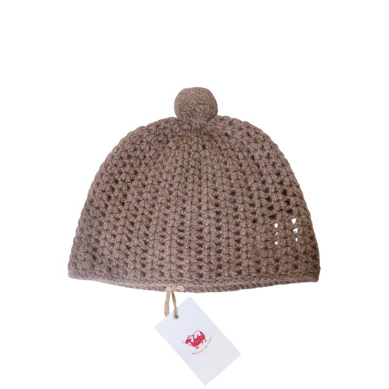 Bonnet 100% Yak pompon - Beige foncé