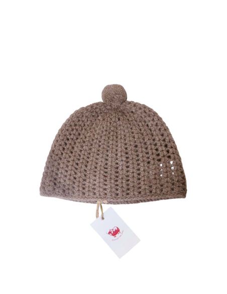 Bonnet 100% Yak pompon - Beige foncé