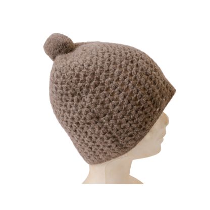 Bonnet 100% Yak pompon - Beige foncé