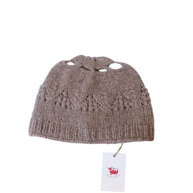 Bonnet 100% Yak ajouré - Beige foncé