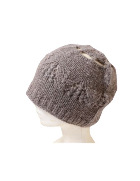 Bonnet 100% Yak ajouré - Beige foncé