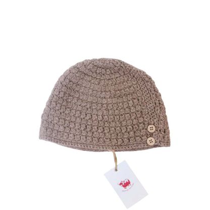 Bonnet 100% Yak à bouton - Beige foncé 2