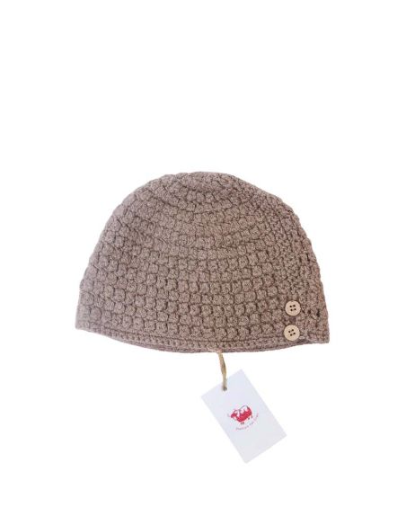 Bonnet 100% Yak à bouton - Beige foncé