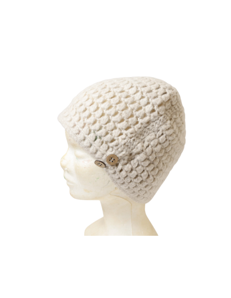 Bonnet 100% Yak à bouton - Écru