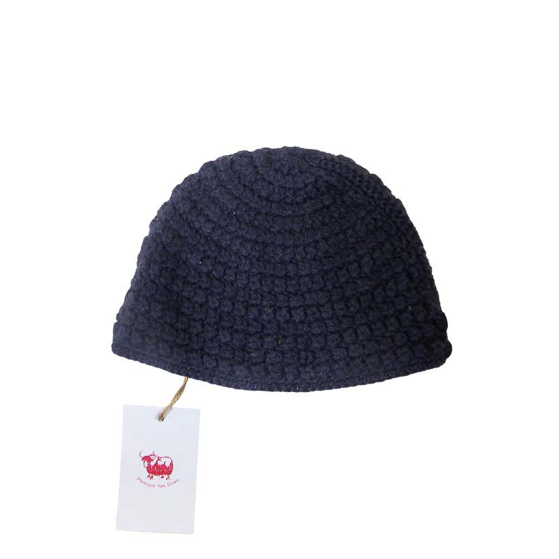 Bonnet 100% Yak à bouton - Marine