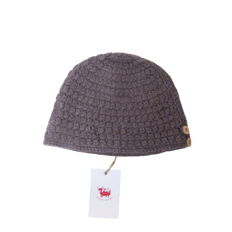 Bonnet 100% Yak à bouton - Taupe